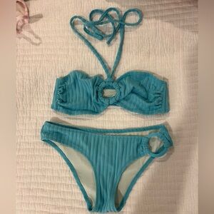 Solid and striped bathing suit